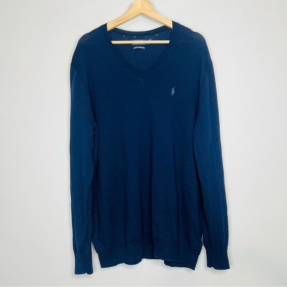 Polo Ralph Lauren Navy Blue Merino V-Neck Sweatshirt XLT - Picture 2 of 7